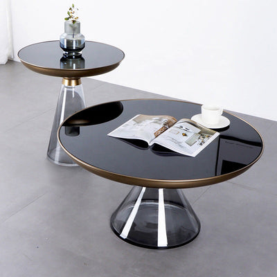 Contemporary Luxury Round Glass Stainless Steel Coffee Table 1-Tier For Living Room