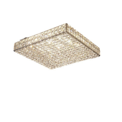 Modern Luxury Stainless Steel Crystal Square Rectangular Cube LED Flush Mount Ceiling Light For Living Room