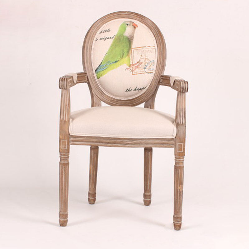 Contemporary Retro Rubber Wood Fabric Sponge Square Elliptical Bird Deer Dining Chair Backrest Armrest For Dining Room