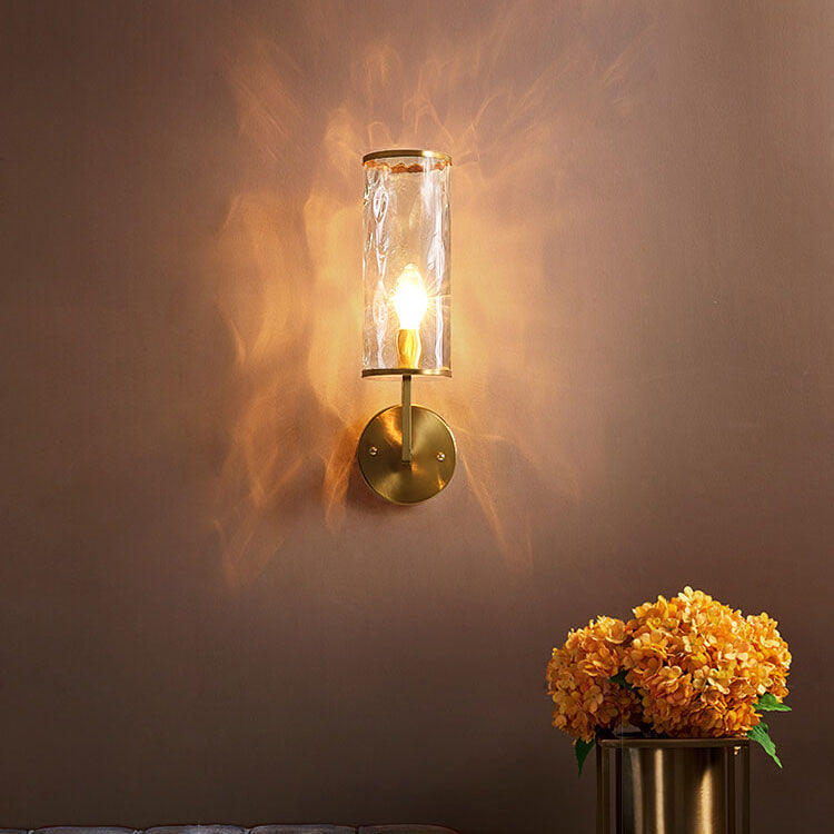 Modern Luxury Textured Glass Column Brass 1-Light Wall Sconce Lamp