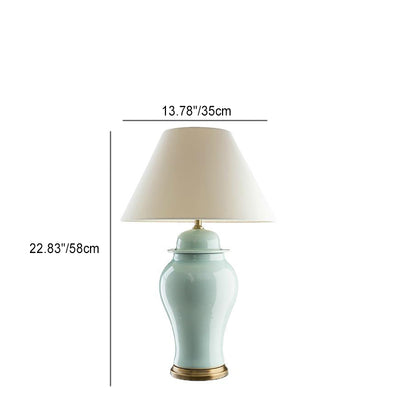 Traditional Rustic Ceramic Fabric Conic Vase 1-Light Table Lamp For Study