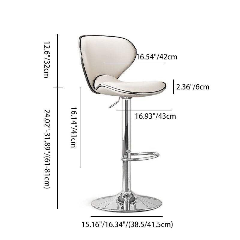 Modern Minimalist Curve Triangle Round Napa Leather Metal Bar Stool Backrest Armless For Dining Room