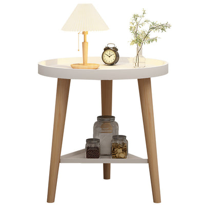 Contemporary Scandinavian Round PP PVC Wood Side Table 1/2 Tier For Living Room