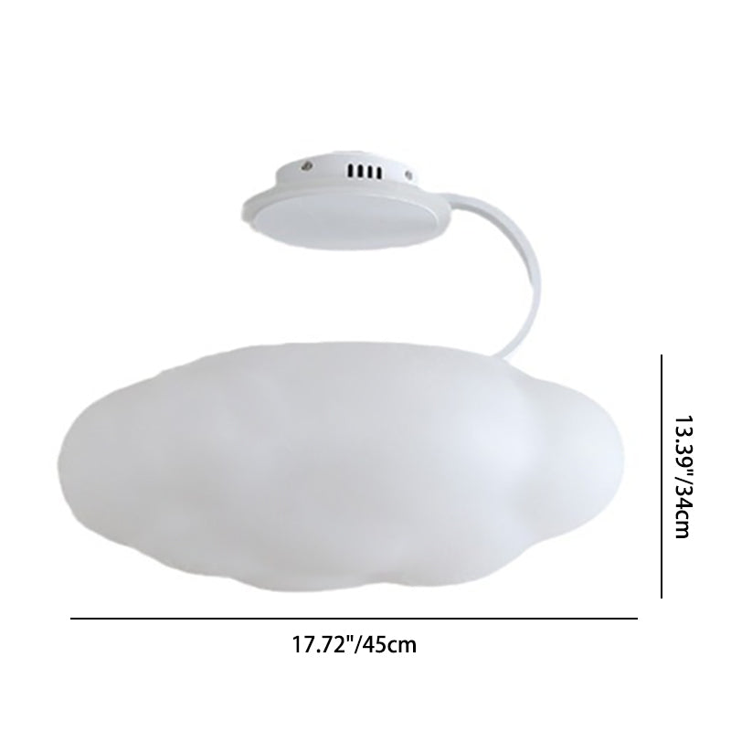 Contemporary Nordic Iron PE Cloud Shade LED Semi-Flush Mount Ceiling Light For Living Room