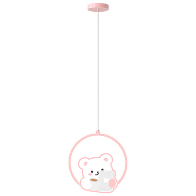 Modern Simplicity Kids Aluminum Iron Acrylic Circle Bear Cow LED Pendant Light For Bedside