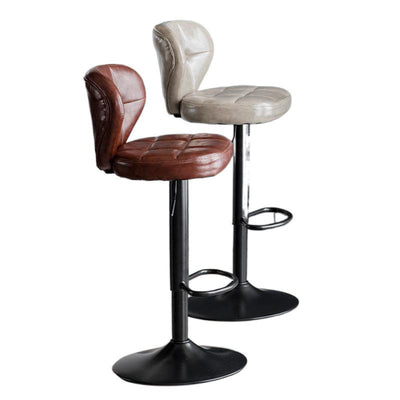 Tabouret de bar carré minimaliste moderne en cuir et métal avec dossier sans accoudoirs pour salle à manger 