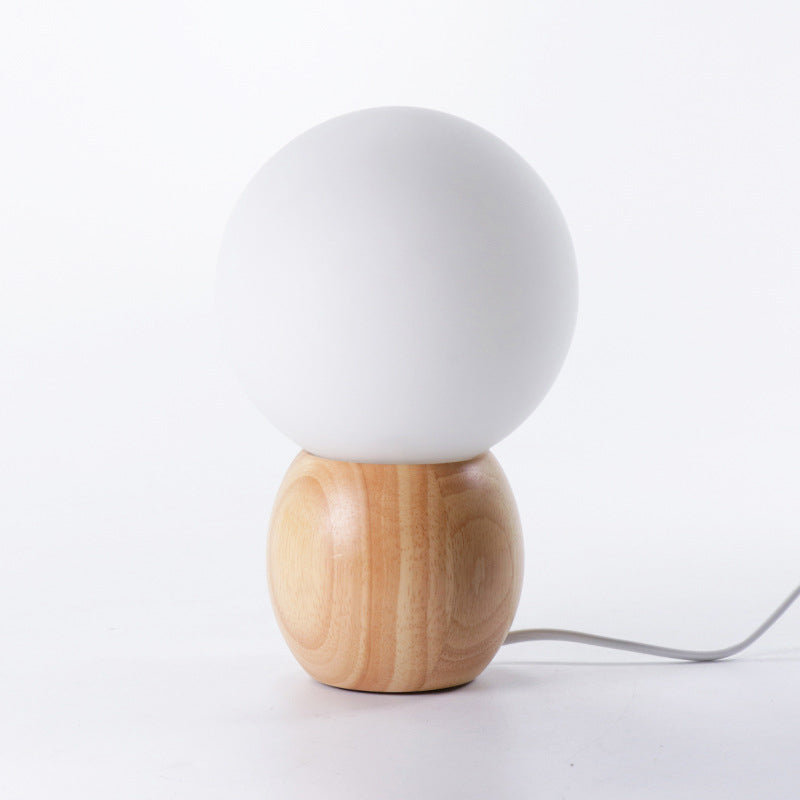 Contemporary Scandinavian Orb Glass Wood Base 1-Light Table Lamp For Bedroom