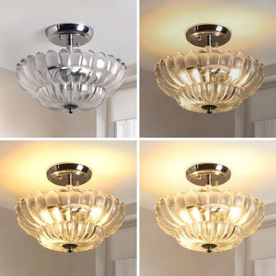 Contemporary Scandinavian Umbrella Iron Acrylic 3-Light Semi-Flush Mount Ceiling Light For Living Room