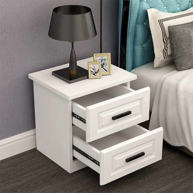 Modern Minimalist Rectangular Desktop Metal Artificial Panel Nightstand 2-Drawer For Bedroom