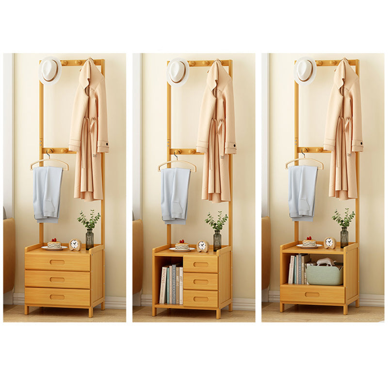 Modern Minimalist Rectangular Coat Rack Bamboo Density Panel Nightstand 1/3 Drawer For Bedroom