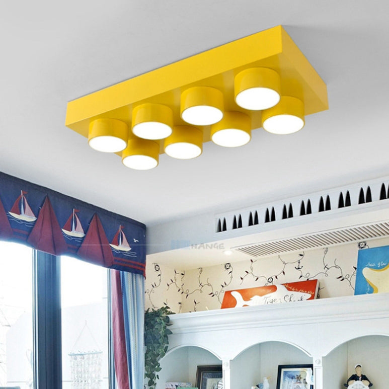 Contemporary Creative Building Block Square Iron LED Flush Mount Ceiling Light For Bedroom