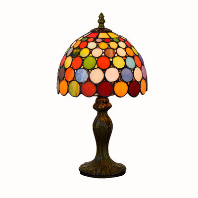 Traditional Tiffany Dome Aluminum Glass 1-Light Table Lamp For Living Room