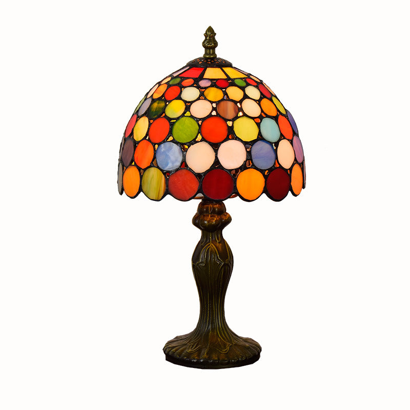 Traditional Tiffany Dome Aluminum Glass 1-Light Table Lamp For Living Room