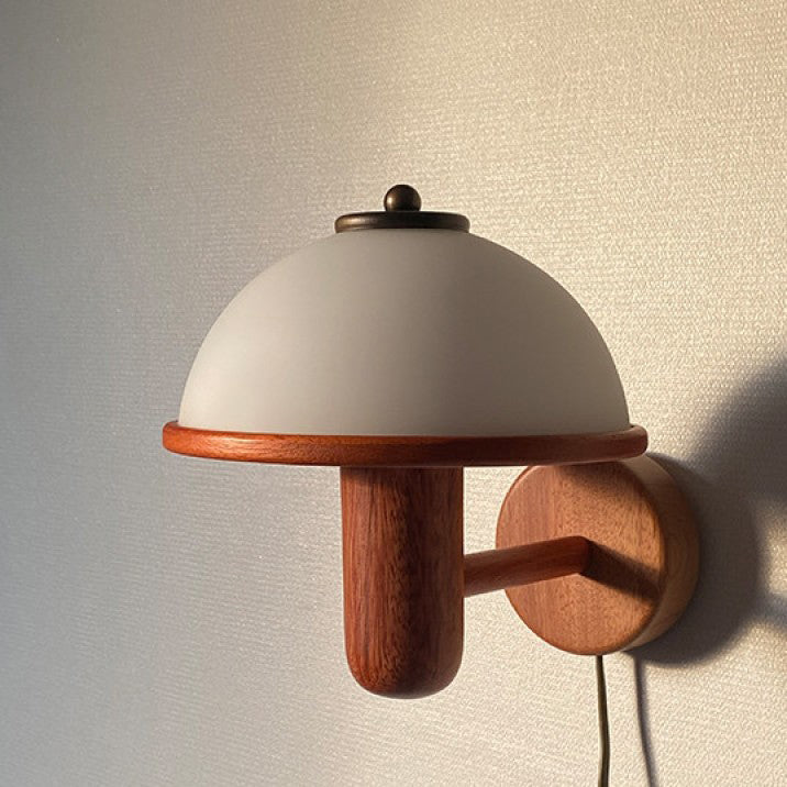 Traditional Japanese Wood Mushroom Design 1-Light Wall Sconce Lamp For Living Room