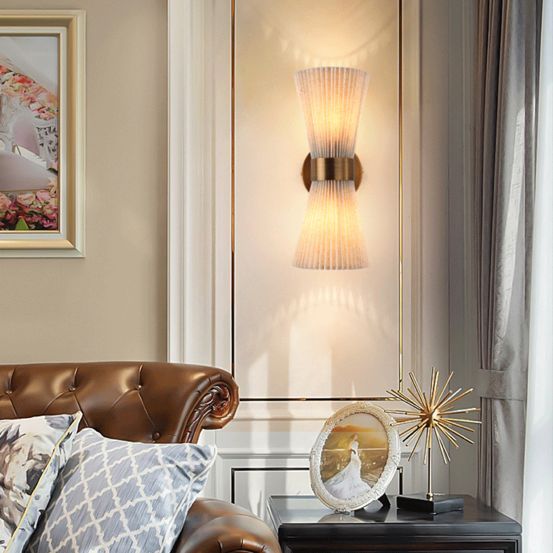 Modern Minimalist Column Fabric Copper 2-Light Wall Sconce Lamp For Living Room