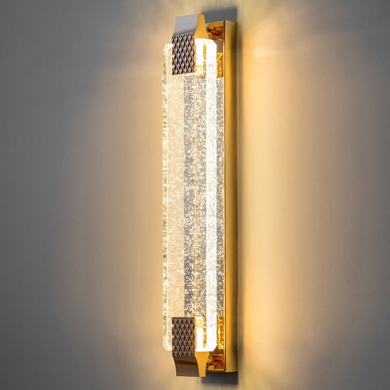 Contemporary Luxury Dazzling Rectangular Bubble Textured Crystal Shade Stainless Steel LED Wall Sconce Lamp For Living Room