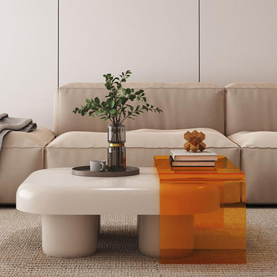 Modern Minimalist Square Tabletop Medium-density Fiberboard Acrylic Coffee Table 4-Leg For Living Room