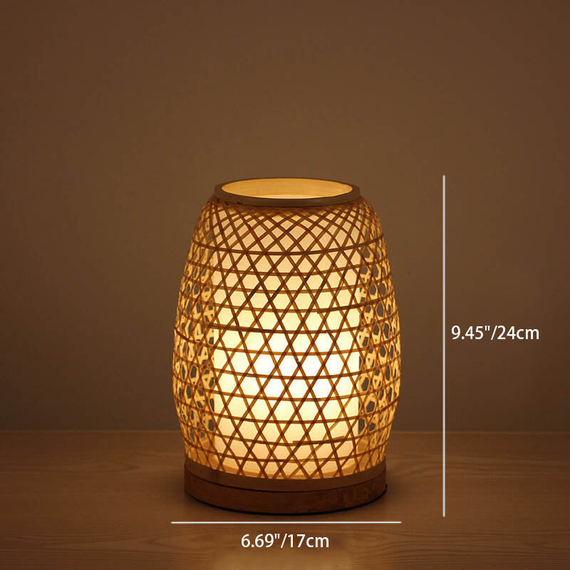 Traditional Rustic Bamboo Cage Shape 1-Light Table Lamp For Bedroom