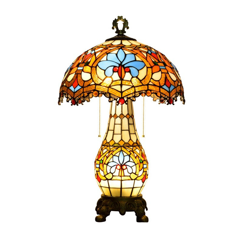 Traditional Tiffany Floral Peach Heart Design Stained Glass 2-Light Table Lamp For Living Room