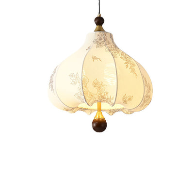 Traditional French Chestnut Print Metal Ash Wood Fabric 3/5 Light Chandeliers For Dining Room