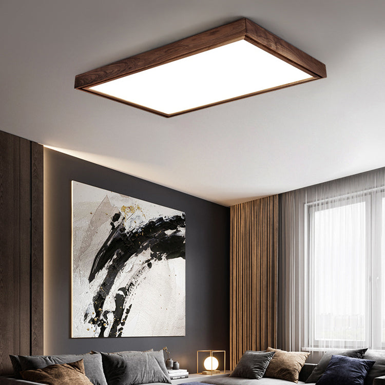 Modern Minimalist Rectangular Square Wood Acrylic LED Flush Mount Lighting For Living Room