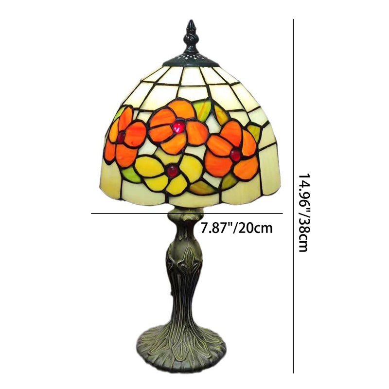 Traditional Tiffany Dome Flower Zinc Stained Glass 1-Light Table Lamp For Bedroom