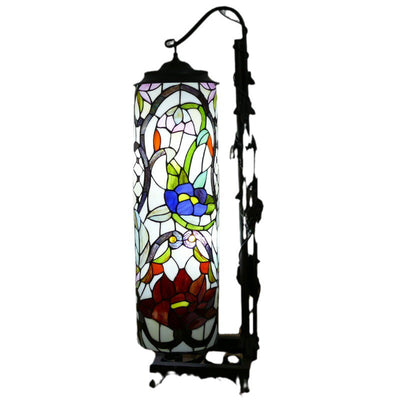 Traditional Tiffany Column Iron Glass 2-Light Standing Floor Lamp For Living Room