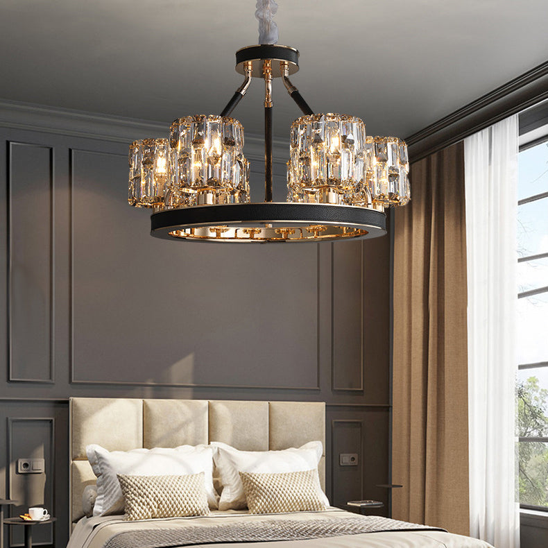 Modern Luxury Cylinder Round Iron Crystal 6/8 Light Chandelier For Living Room