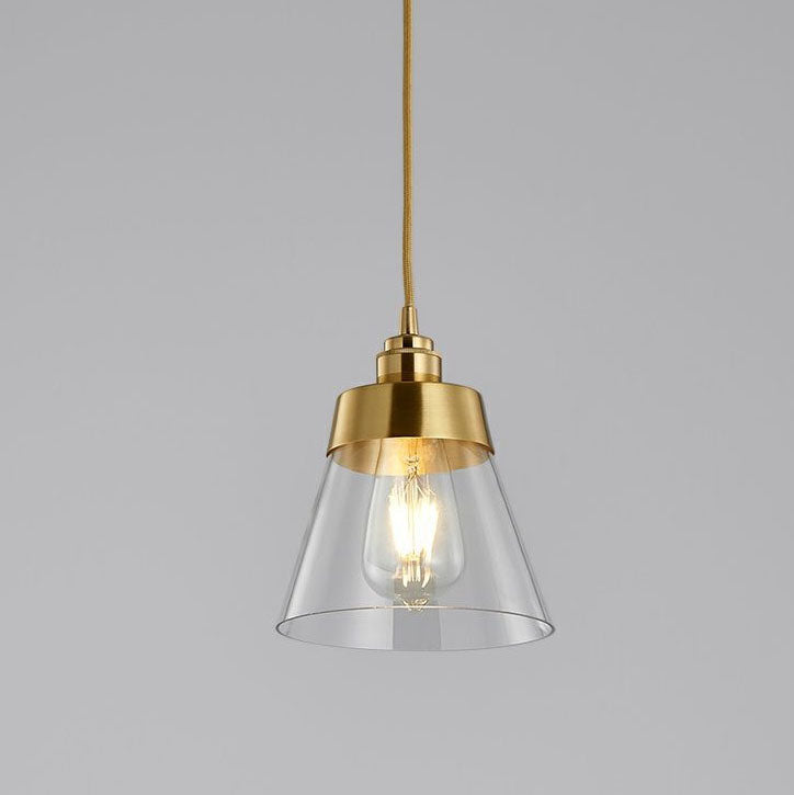 Modern Minimalist Round Trapezoid Brass Iron Glass 1-Light Pendant Light For Living Room