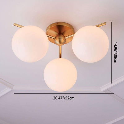 Contemporary Nordic Ball Branch Iron Copper Glass 3/6 Light Semi-Flush Mount Ceiling Light For Living Room