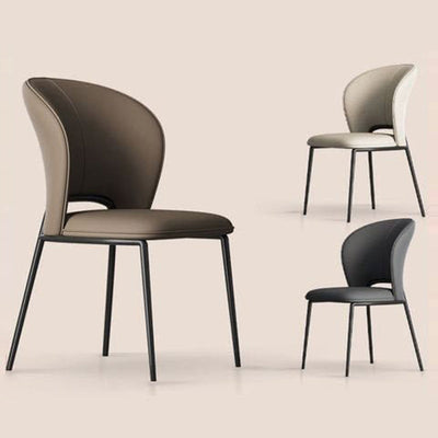 Modern Minimalist Microfiber Leather Carbon Steel Square Curved Dining Chair Backrest For Dining Room