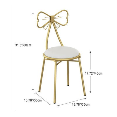 Contemporary Creative Bow Round Upholstered Velvet Metal Vanity Stool Backrest For Bedroom