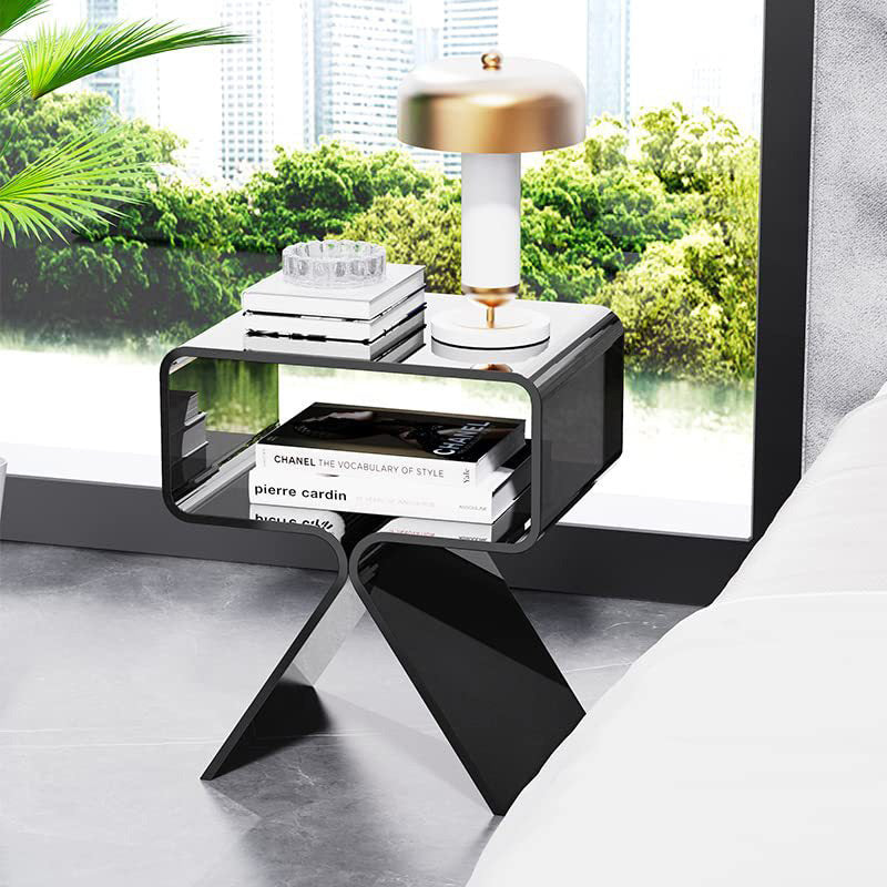 Modern Minimalist Rectangular Acrylic End Table 2-Tier For Living Room