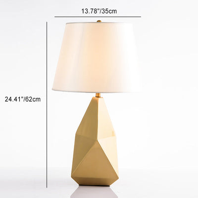 Contemporary Creative Polygonal Base Round Hardware Fabric 1-Light Table Lamp For Bedroom