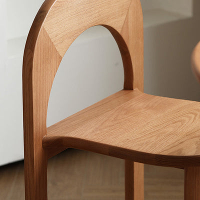 Tabouret de coiffeuse à dossier en bois rétro contemporain en forme d'arc semi-circulaire pour chambre à coucher 