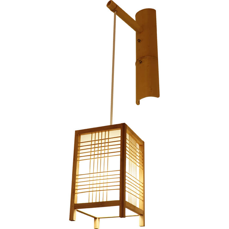 Traditional Japanese Style Bamboo Square 1-Light Wall Sconce Lamp For Living Room