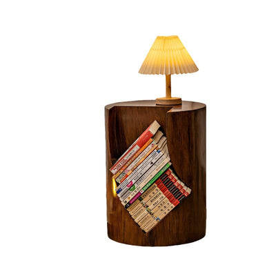 Contemporary Creative Wood Stump Cylinder Resin End Table Storage For Study