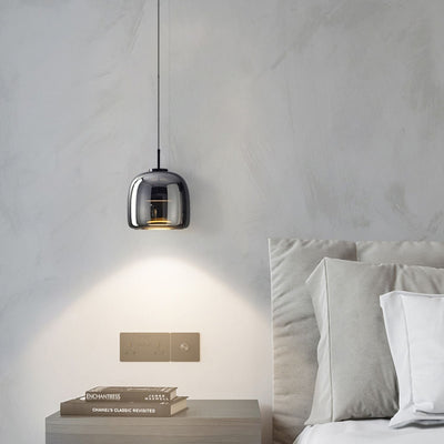 Contemporary Scandinavian Aluminum Glass Cylinder Shade LED Pendant Light For Bedroom