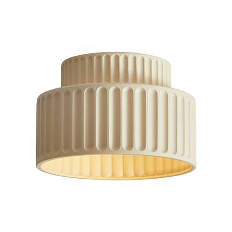 Contemporary Nordic Cream Style Ribbed Resin Round Shade 1-Light Flush Mount Ceiling Light For Bedroom