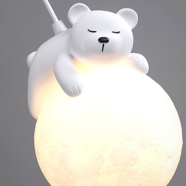 Contemporary Creative PE Spherical Shade Resin Animal Rabbit Bear Design 1-Light Pendant Light For Living Room