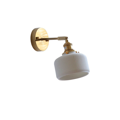 Traditional Japanese Brass Copper Ceramic Conic Cylinder Semicircular Strip Ball 1-Light Wall Sconce Lamp For Bedside