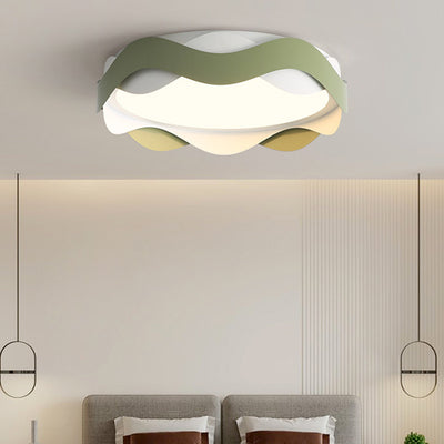 Contemporary Creative Cream Waves Round Acrylic Iron LED Flush Mount Ceiling Light For Living Room