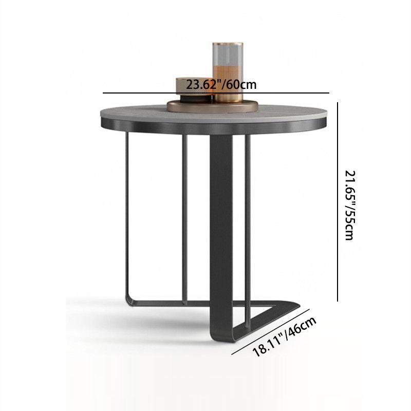 Modern Simplicity Round Triangle Base Slate Metal End Table For Living Room