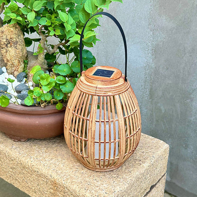 Modern Art Deco Solar Round Lantern Rattan LED Outdoor Landscape Light For Garden