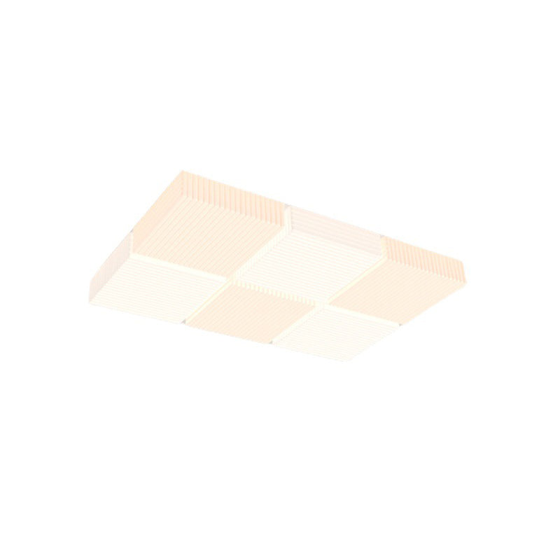 Modern Simplicity Ribbed PE Cube Shade LED Flush Mount Ceiling Light For Living Room