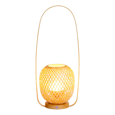 Traditional Japanese Bamboo Weaving Cage Portable LED USB Table Lamp For Bedroom