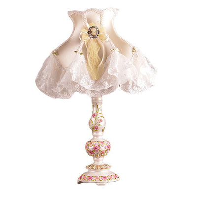 Contemporary Scandinavian Sculpted Floral Resin Iron Metal Fabric 1-Light Table Lamp For Bedroom