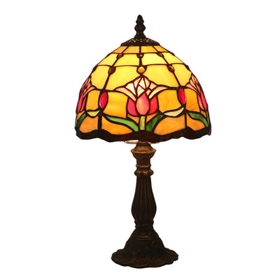 Traditional European Zinc Alloy Glass Dome Tulip 1-Light Table Lamp For Bedroom