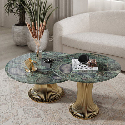 Contemporary Luxury Round Column Marble Stainless Steel Coffee Table Set For Living Room