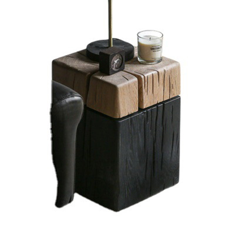 Contemporary Japanese Cuboid Crack Design Solid Wood End Table For Living Room